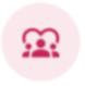 Pink icon with a stylized face on a white background